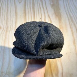 West Coast Choppers Mens Charcoal Gray Herringbone Wool Blend Newsboy Cap OS